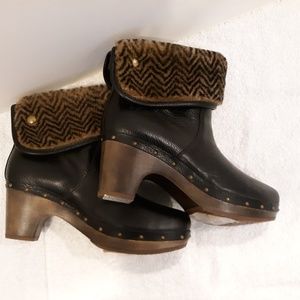 New Black Leather/ brown heel ankle Ugg Boots